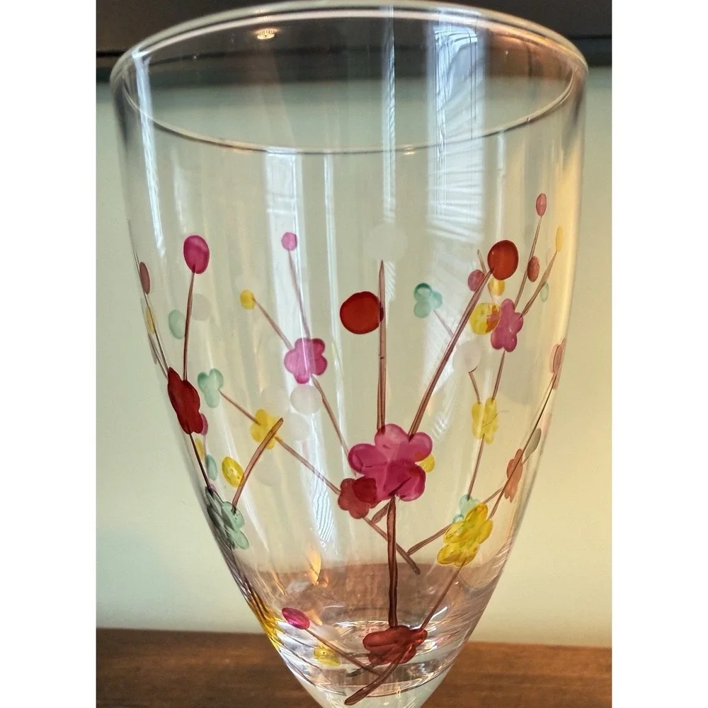 Pier 1 Cherry Blossom Water/Wine Glass Etched Discontinued 9.25